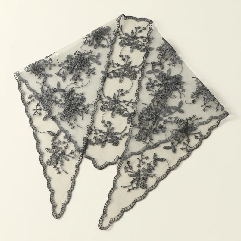 Elegant Lace Scarf Hollow Out Embroidery Foulard Bandana Solid Color Triangular Scarf Thin Vintage HandkerChiefs for Hair Wom