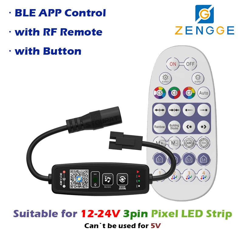 BLE WS2812B Controller BT Music for Pixel LED Strip Light SK6812 WS2811 WS2812 LED Light Strip USB 5V APP Remote Controller -