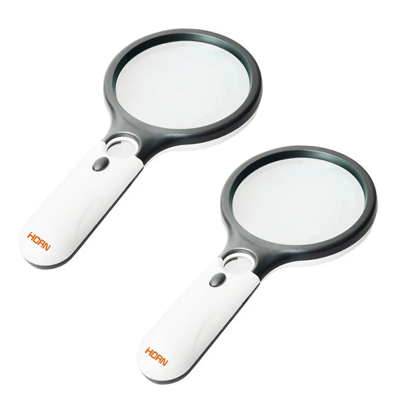 White Magnifying Glass Handheld 45X Magnifier With 3 LED Light For Reading Magnifying Glass Jewelry Loupe - 2PCS