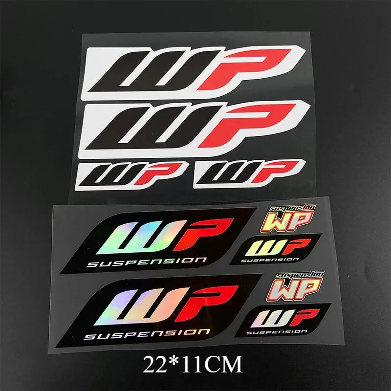 1SET Motorcycle Stickers Motocross Front Forks Wp for Shock Absorbers Cool Logo Suspension Durable Vinyl Decals Decoration