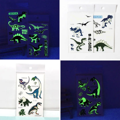10 Sheets Luminous Dinosaur Temporary Tattoos, Waterproof Glow In The Dark T-Rex Pterosaur Velociraptor Triceratops Stegosaur