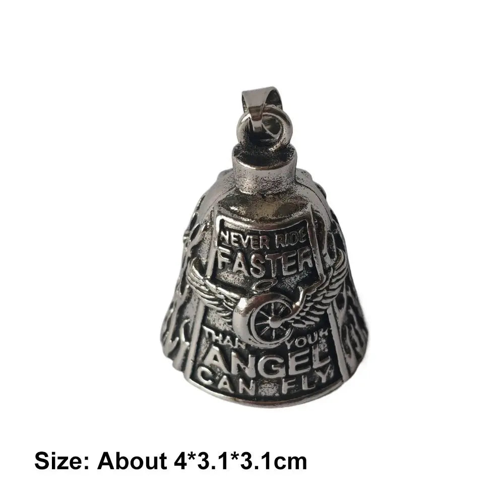 Vintage 3D Design Motorcycle Guardian Bell Punk Style Wing Design Biker Good Luck Charm Alloy Retro Angel Pendant Bell Men