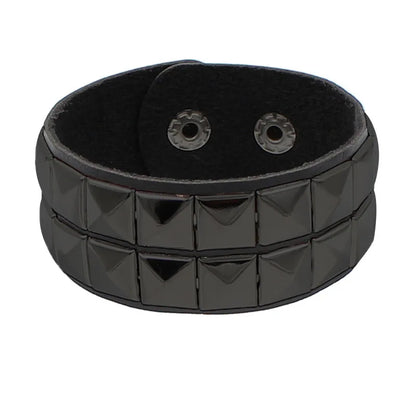 2023 New Gothic Punk PU Leather Bracelet 3 Row Cuspidal Spikes Rivet Chains Bracelet For Women Men' Friends Jewelry