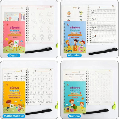 4 French Calligraphy Practice Sets, Alphabet And Number Workbook, French Beginner Activity Copybook