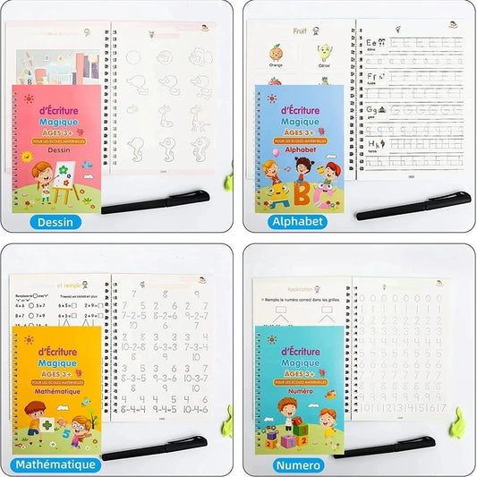 4 French Calligraphy Practice Sets, Alphabet And Number Workbook, French Beginner Activity Copybook