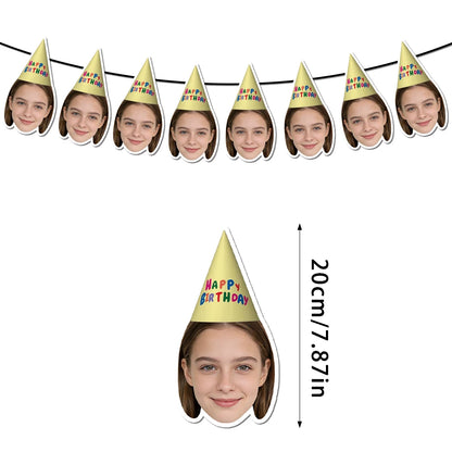 Custom Birthday Photo Banner Personalized Birthday Hat Pattern Bunting Banner for Happy Birthday Party Favors Birthday Banner