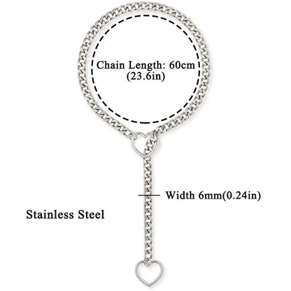 Fashion Lariat Heart Necklace For Women Men Slip Chain Choker Collar Punk Rock Cuban Long Chain Heavy Stainless Steel Necklac