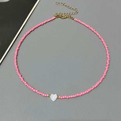 New Nature Shell Love Heart Choker Necklace for Girl Spring Summer Fashion Small Colorful Glass Beads Necklace Gift for Frien