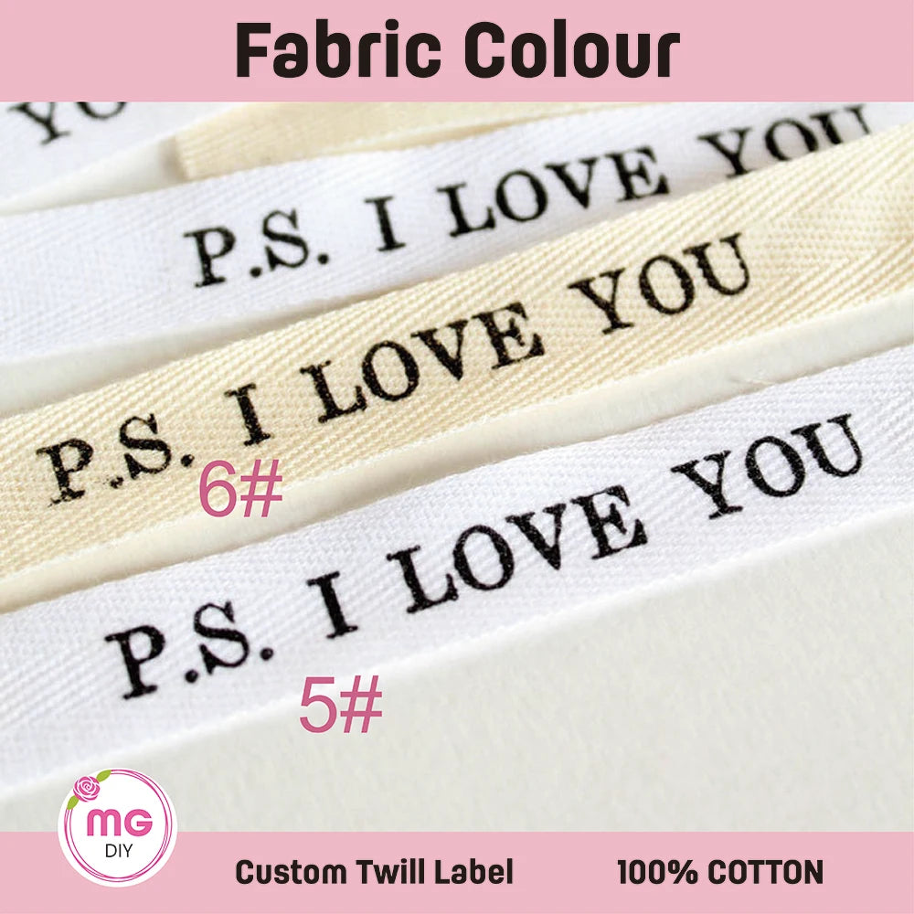 12x60mm Custom Twill Label - Personalized Brand, Organic Cotton Tags, One or Two Lines, Personalise Text, Washable Tags (XW55