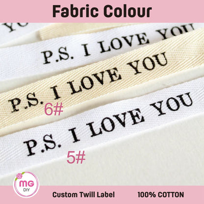 12x60mm Custom Twill Label - Personalized Brand, Organic Cotton Tags, One or Two Lines, Personalise Text, Washable Tags (XW55