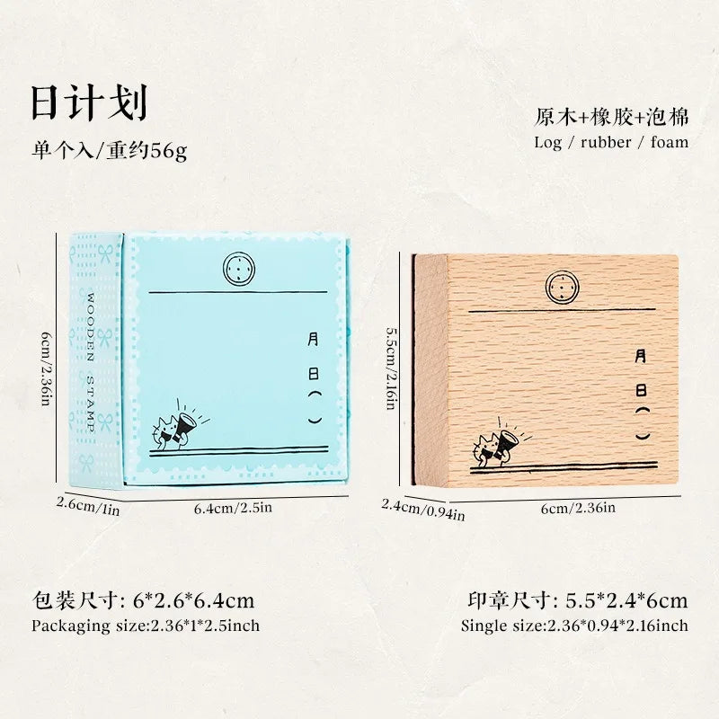 Cute Cat Daily Monthly Calendar Wood Stamp Journaling To Do List Memo Clock in Stamps for Scrapbooking Hobby DIY Craft Suppli