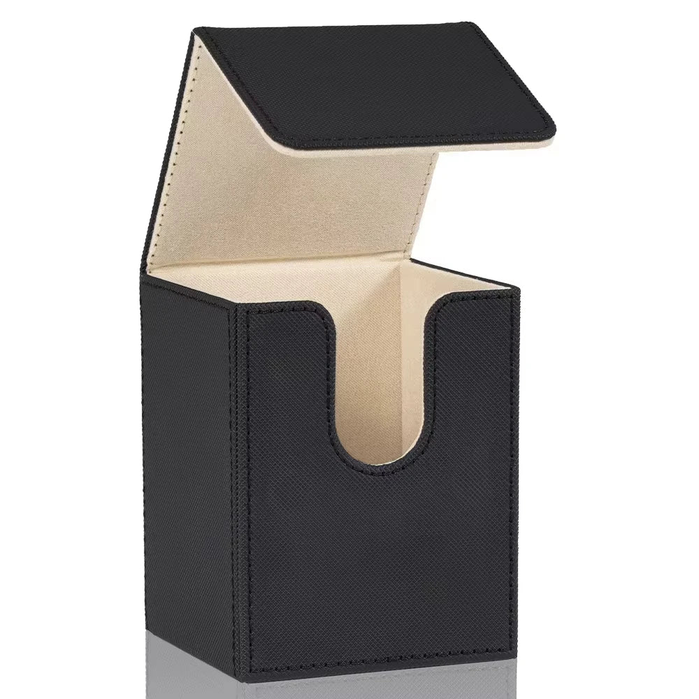 Card Deck Box,Card Storage Box holds 100+ Single Sleeved Cards, PU Leather Magnetic Closure for Magic cards TCG cards - Black