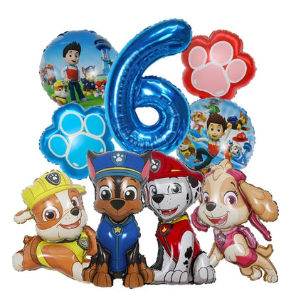 9pcs Cartoon Paw Patrol Foil Balloon Digital Number Supplies Rescue Dog Party Decoration Baby Gift Chase Skye