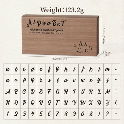 Journal GO 70pcs/set Wooden Rubber Alphabet Letter Number Stamp Set for Card Collage Junk Journal Scrapbooking DIY Standard S