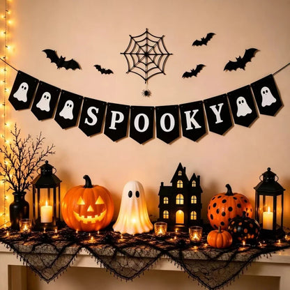 Halloween Felt Banner Garland Assorted Styles Hanging Bunting Flags for Party Home Wall Fireplace Mantel Decoration Supplies