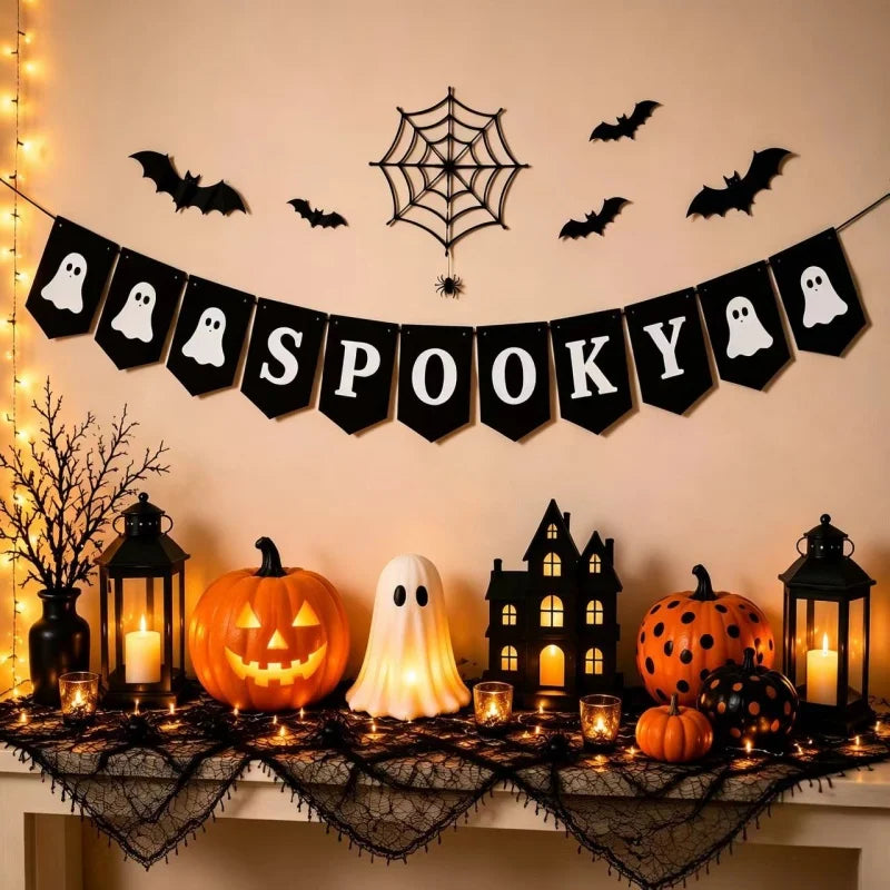 Halloween Felt Banner Garland Assorted Styles Hanging Bunting Flags for Party Home Wall Fireplace Mantel Decoration Supplies 