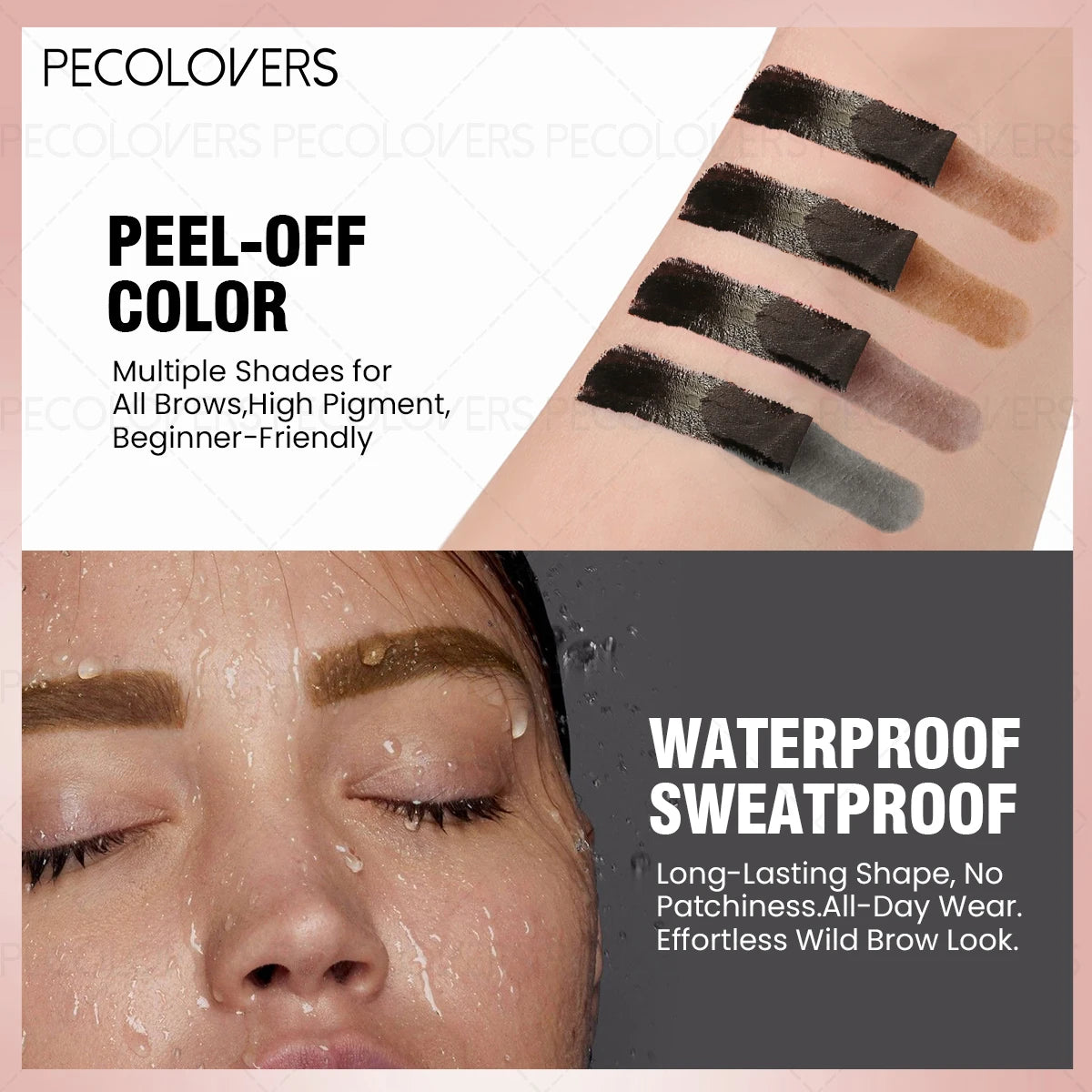 1Pc Pecolover Tattoo Eyebrow Gel, Waterproof, Semi-Permanent, Long-Lasting, Black Brown, Sweatproof, Film Forming, Tearing Of