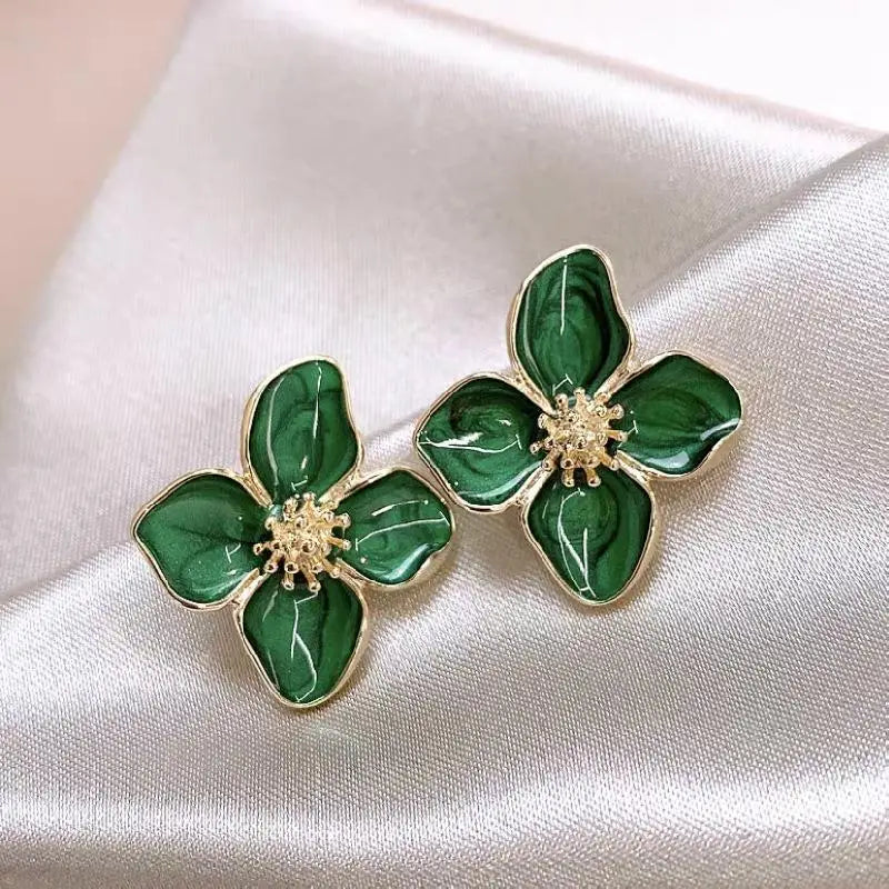 Fashion Korean Women Retro Drip Glaze Red Flower Earrings Women for Delicate Earrings Luxury Couple Engagement Jewelry Gift -