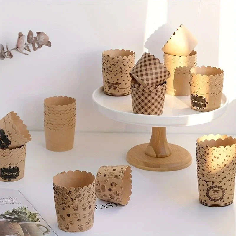 50pcs, Heat-Resistant Kraft Paper Muffin Cups for Baking and Serving - Small Kitchen Accessories for Cakes, Pastries, and Mor