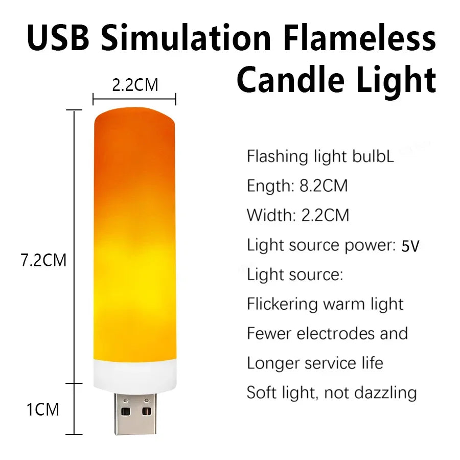 5V USB LED Flame Effect Light Bulbs USB Flame Lamp Candle Bulb Flameless Night Light Flickering Fire Bulb for Home Party Deco