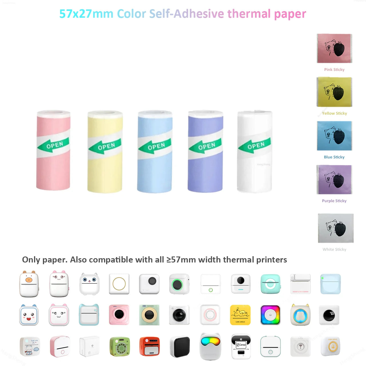 Thermal Mini Printer, Portable Inkless Sticker Maker,Bluetooth Free Cut Small Pocket Printer for Children DIY 57mm Photo Prin
