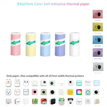 Thermal Mini Printer, Portable Inkless Sticker Maker,Bluetooth Free Cut Small Pocket Printer for Children DIY 57mm Photo Prin
