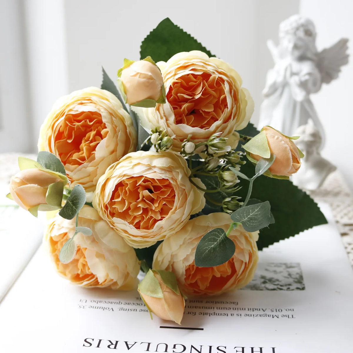 1pcs/30cm Rose Pink Silk Bouquet Peony Artificial Flower 5 Big Head 4 Small Bud Bride Wedding Home Decoration Artifi