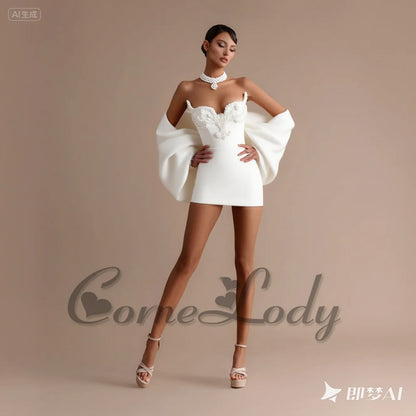 Comelody Fashionable Graduation Dresses for Weddings Appliques Sweetheart Sheath Mini Cape Prom Vestidos De Gala Customized