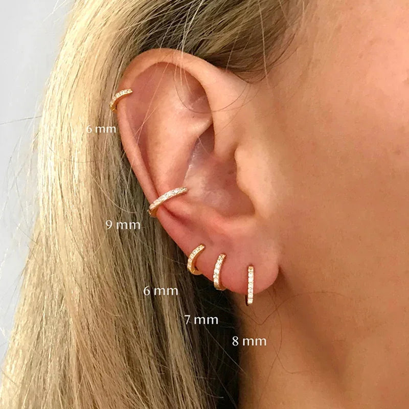 2PCS Stainless Steel Minimal Crystal Zirconia Hoop Earrings Gold Silver Color Small Huggie Cartilage Earring Piercing Jewelry