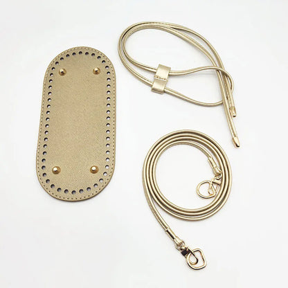 3Pcs DIY Purse Making Kit with Chain PU Leather Bucket Bag Base & Shoulder Strap Crochet Handbag Accessories ﻿ - 3Pcs Golden 