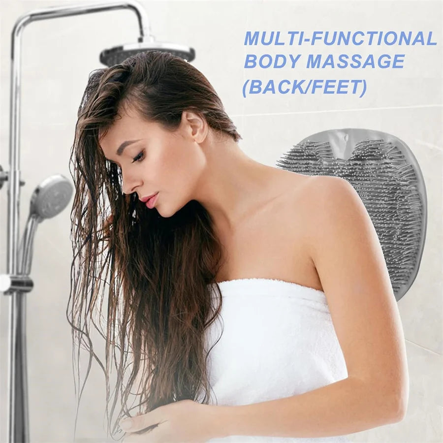 Shower Foot Scrubber Mat Back Washer Exfoliating Bath Wash Pad Wall Mounted Slip Suction Cups for Use in Cleaner Men and Wome