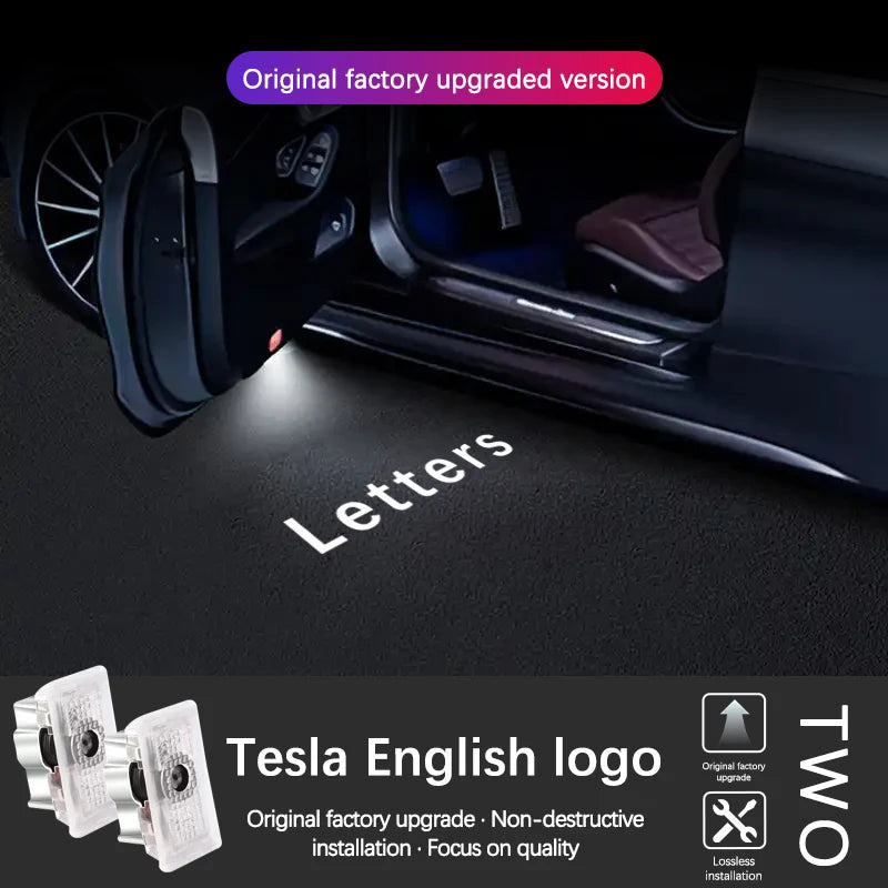 For Tesla Model 3 Model S Model X Model Y LED Logo Projector Puddle Light Ultra-Bright Welcome Light 3D Laser Ghost Shadow Li