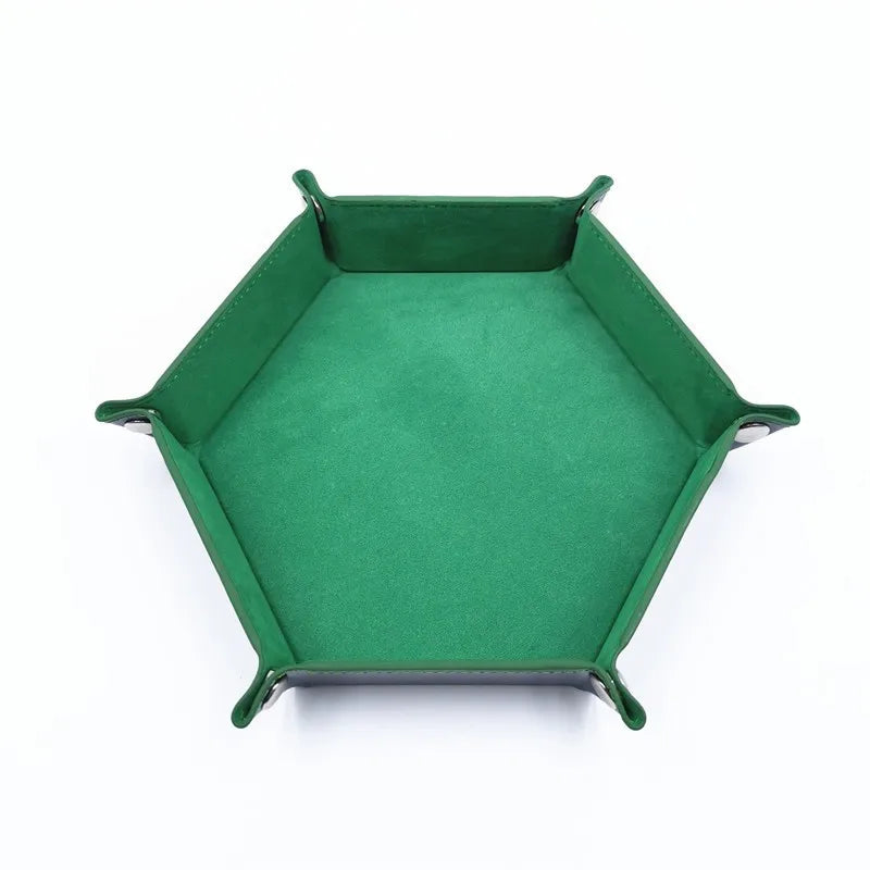 Hexagonal Felt Dice Tray Foldable Storage Box Game Tray Desktop Storage Box Jewelry Tray - green