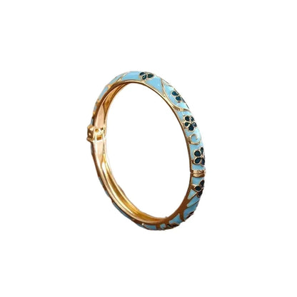Traditional Vintage Cloisonne Bangle Chinese Classic Hollow Out Flower Bangle Vintage Ethnic Women's Hand Bracelet Jewelry Gi