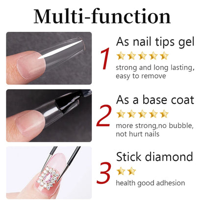 AWStorG 15ML Nail Tips Glue Gel For Falses Nail Tips Fast Extension 3 IN 1 Function Nails Art Transparent Gel Polish Soak Off