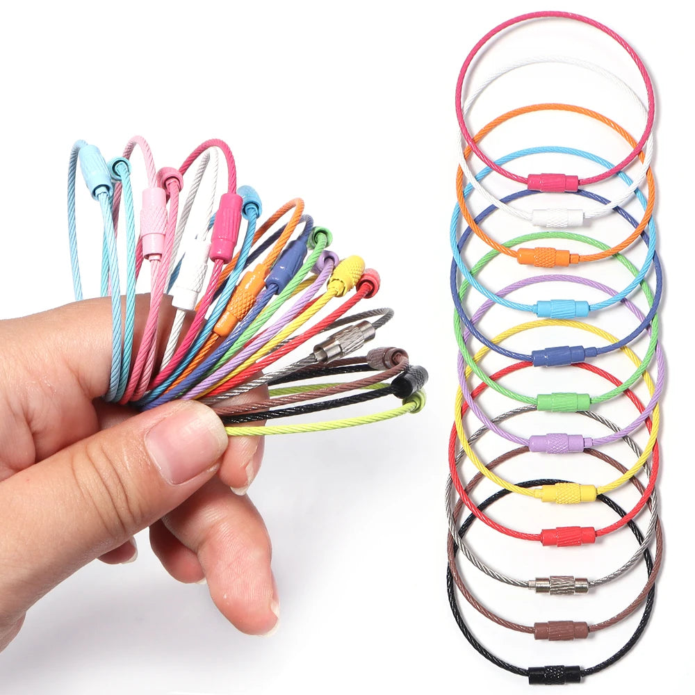 10pcs/lot Stainless Steel Wire Keychains Colorful Round Cable Loop Screw Lock Rope Rings For DIY Keyrings Key Chains Accessor