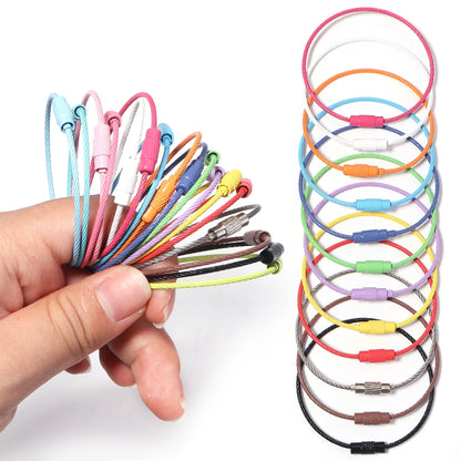 10pcs/lot Stainless Steel Wire Keychains Colorful Round Cable Loop Screw Lock Rope Rings For DIY Keyrings Key Chains Accessor