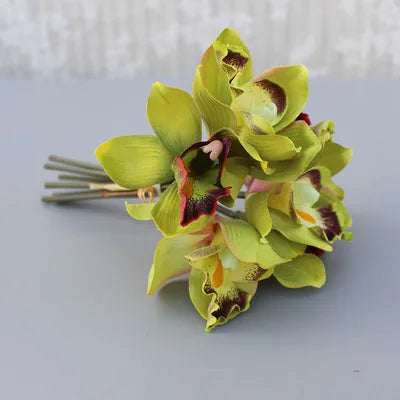 Autumn Decoration Vintage Orchid Silk Artificial Flowers Bouquet Wedding Party Home Decor Balcony Garden Outdoor Fake Flowers