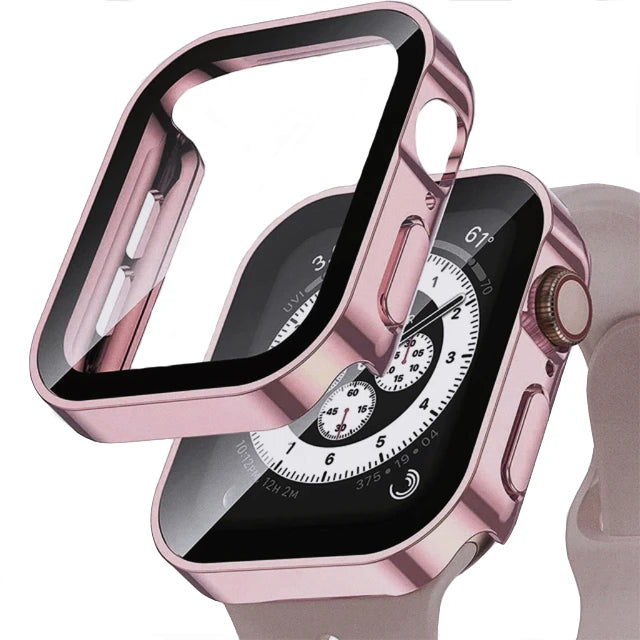 Glass+Case for Apple Watch 42 46mm 45mm 41 49 44mm 40 Mm Straight Edge Screen Protector Cover Case iWatch SE 6 7 8 9 10 11 Ul