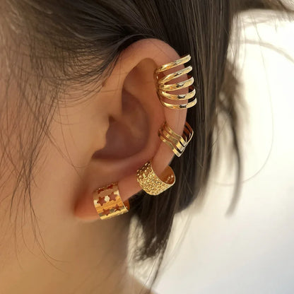 LATS Clips Earrings for Women Unisex Minimalist Fashion Cartilage Hoop Earings Set Ear Cuff Fake Piercing Clip on Ear Jewelry
