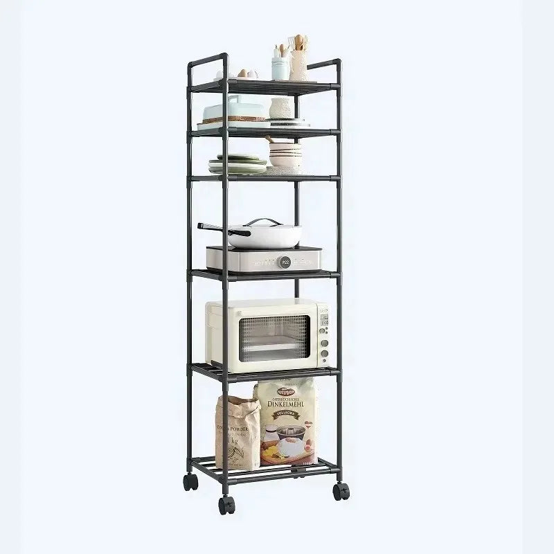 Minimalist style household storage rack, multi-layer adjustable shelf, mobile storage cart