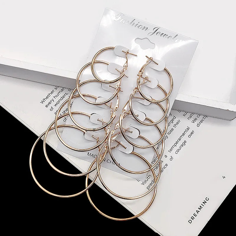 12pcs/lot Women's Hoop Earrings Gold Color Round Large Earrings Set Brincos Loop Earrings New Pendientes Para Novia