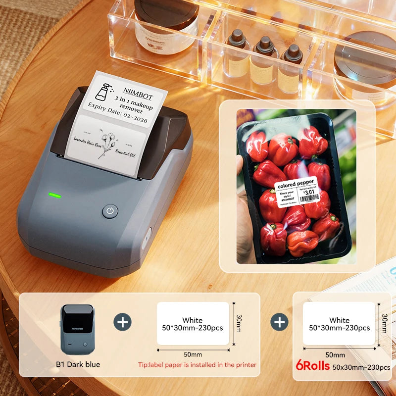 NIIMBOT B1 Portable Thermal Printer With Tapes 2 Inch Adhesive Label Printer Mini Bluetooth Sticker Maker Support Smartphones