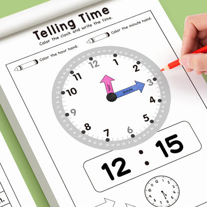 Children's Time Concept Practice Workbook, Suitable for Home School and Kindergarten Activities, Includes Reading and Math Pr