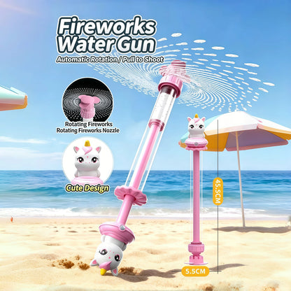 Summer Unicorn Scattering Firecracker Water Gun, Pull-Back Water Cannon, Spraying Water Fun Toy for Kids - Unicorn