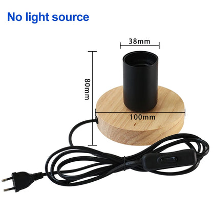 Modern Retro Wood Table Lamp Polyhedron E27 Desk Lamp EU Plug Living Room Bedroom Bedside Lamp Decor Wooden Base Table Light 