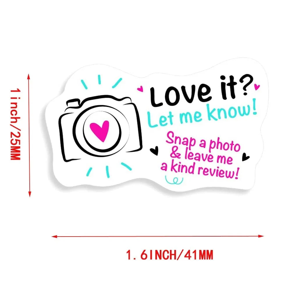 100pcs Love it Let Me Know with Cute Camera Design Stickers 1.6inch Thank You Stickers Bakeries Handmade Small Business Stick