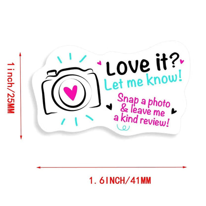 100pcs Love it Let Me Know with Cute Camera Design Stickers 1.6inch Thank You Stickers Bakeries Handmade Small Business Stick