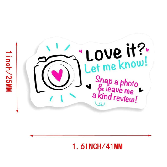 100pcs Love it Let Me Know with Cute Camera Design Stickers 1.6inch Thank You Stickers Bakeries Handmade Small Business Stick