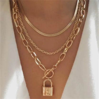 Vintage Punk Gold-plate Thick Chain Head Portrait Coin Pendant Necklace For Women Fashion Multilevel Geometric Hip Hop Jewelr